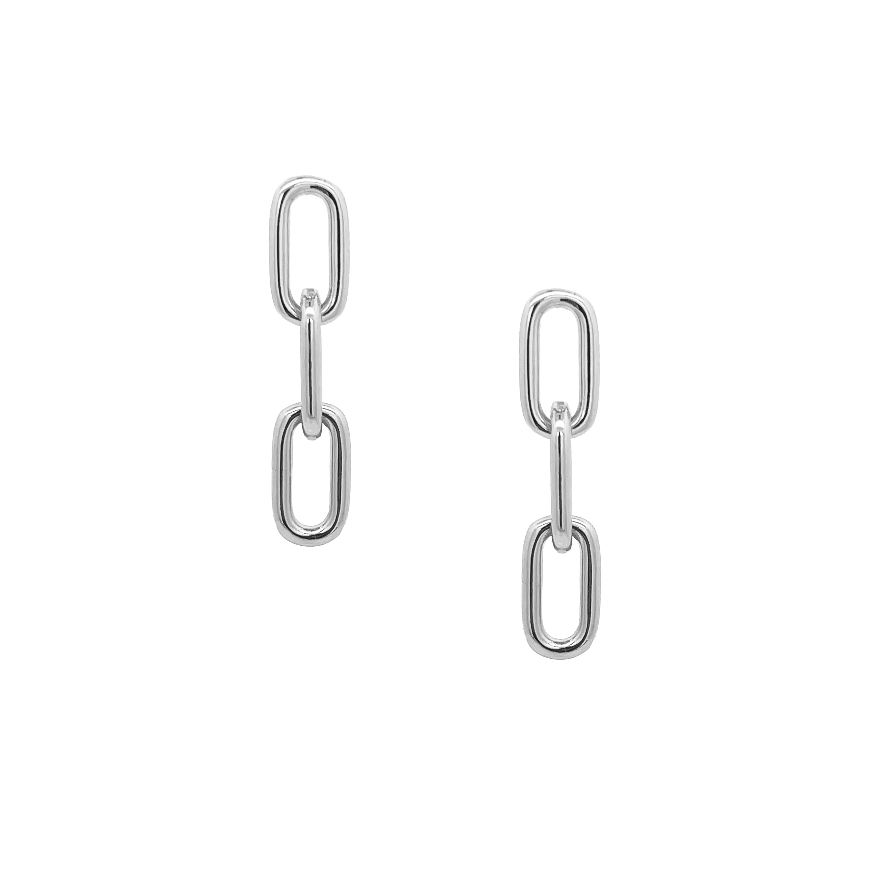 Dangle Paperclip Chain Pierced Earring  White Gold Plated 1.22"Long X 0.26" Wide