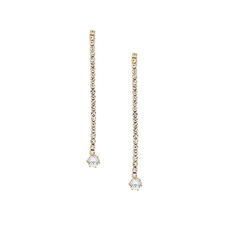Crystal Drop Strand Pierced Earrings   Yellow Gold Plated  Cubic Zirconia 2.29" Length X 0.22" Width
