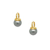 Gray Pearl Hoop Pierced Earrings  Yellow Gold Plated 0.95" Long X 0.54" Wide