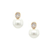Crystal &amp; White Pearl Oval Pierced Earrings  Yellow Gold Plated Over Silver 1" Long X 0.62" Wide