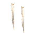 Double Strand Crystal Pierced Earrings   Yellow Gold Plated Cubic Zirconia 3.32" Length X .13" Width