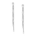 Double Strand Crystal Pierced Earrings   White Gold Plated Cubic Zirconia 3.32" Length X .13" Width