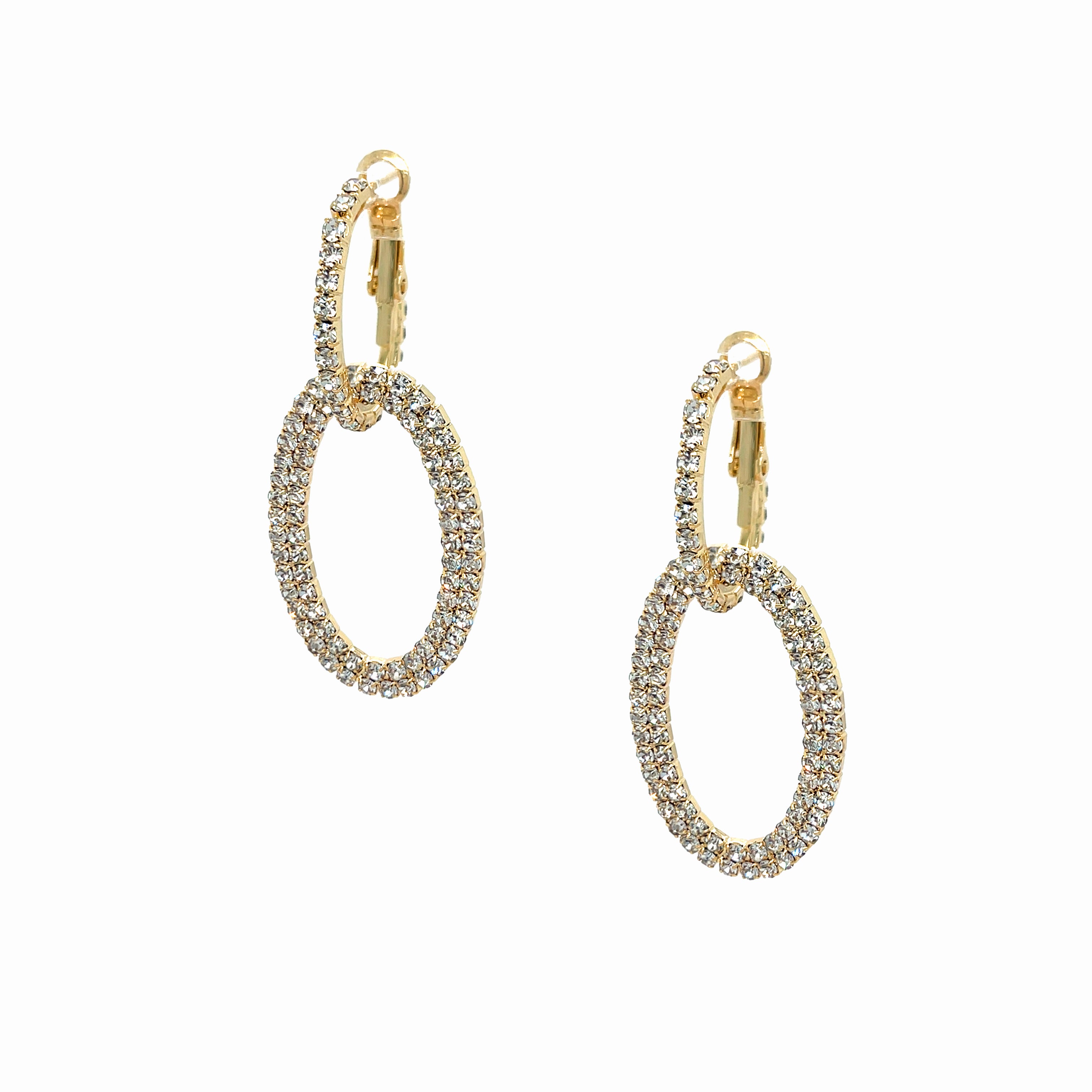 Pave Crystal Double Oval Drop Pierced Earrings

Yellow Gold Plated
2" Long