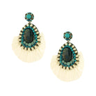 Turquoise &amp; White Beaded Fringe Clip On Earrings  White Gold Plated