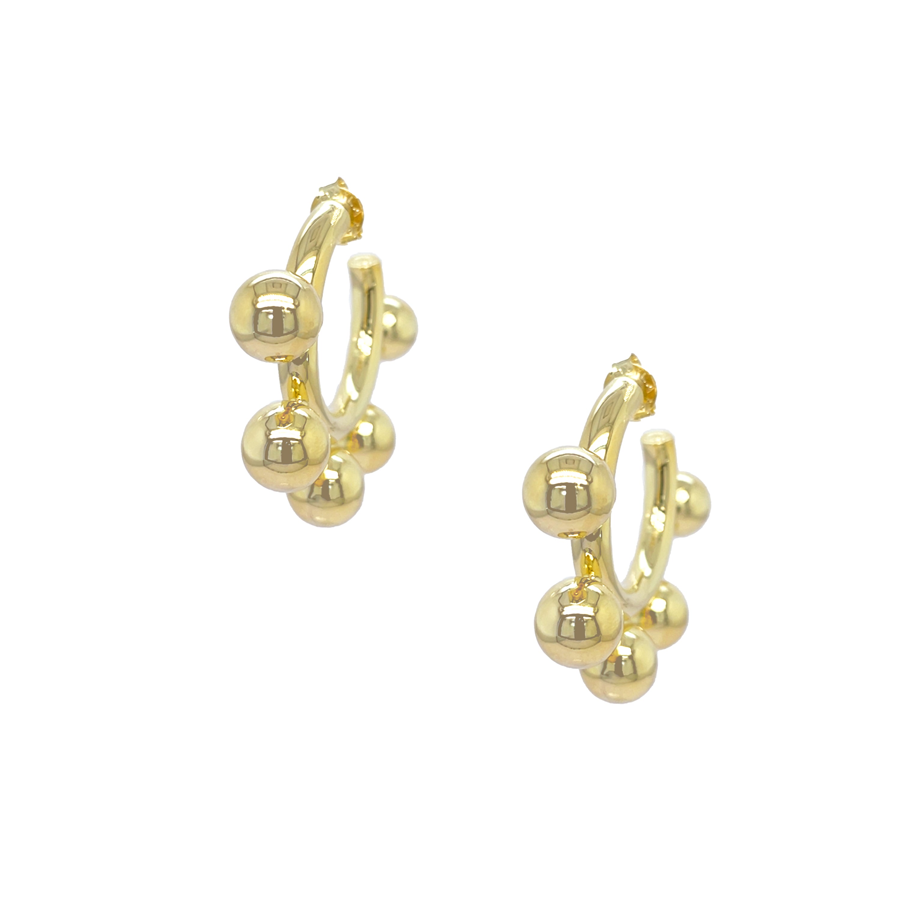 Sphere Hoop Pierced Earrings

Add some flair to your daily look with these playful hoop earrings. These earrings combine gold spheres with a modern hoop design for a unique and stylish accessory. A must-have for any jewelry collection!

Yellow Gold Plated
1.5" Hoop Diameter
Spheres: 10MM Diameter