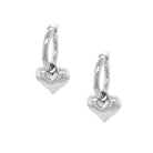 Silver heart-shaped hoop earrings on a white background