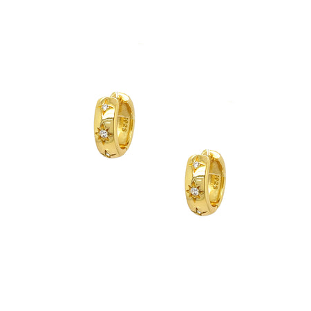 CZ Star Huggie Pierced Earrings  Yellow Gold Plated Over Silver 0.52" Long X 0.57" Wide 0.18" Thick    While supplies last. All Deals Of The Day sales are FINAL SALE.