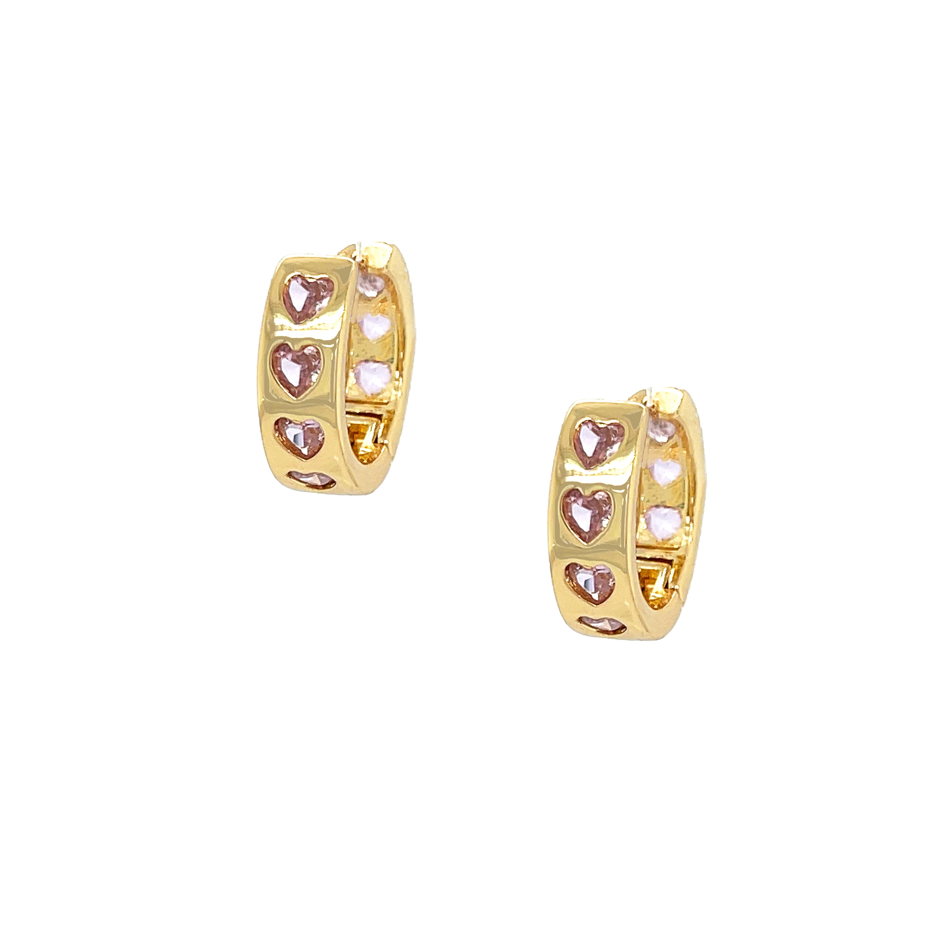 Pink Heart Huggie Earrings View 1