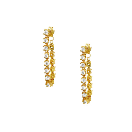CZ Chain Drop Pierced Earrings  Yellow Gold Plated Over Silver 1.08" Drop    While supplies last. All Deals Of The Day sales are FINAL SALE.