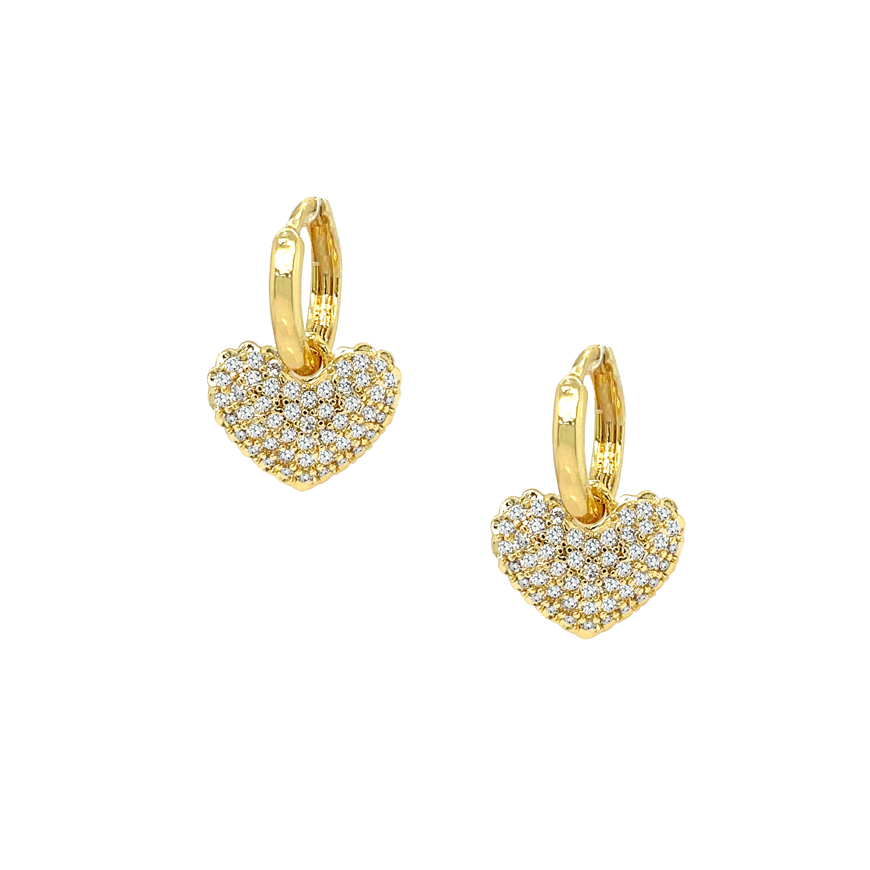 Pave CZ Heart Huggie Pierced Earrings  Yellow Gold Plated Over Silver 0.25" Wide    While supplies last. All Deals Of The Day sales are FINAL SALE.