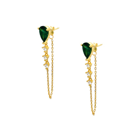 Green CZ Chain Drop Pierced Earrings  Yellow Gold Plated Over Silver 1.47" Drop    While supplies last. All Deals Of The Day sales are FINAL SALE.