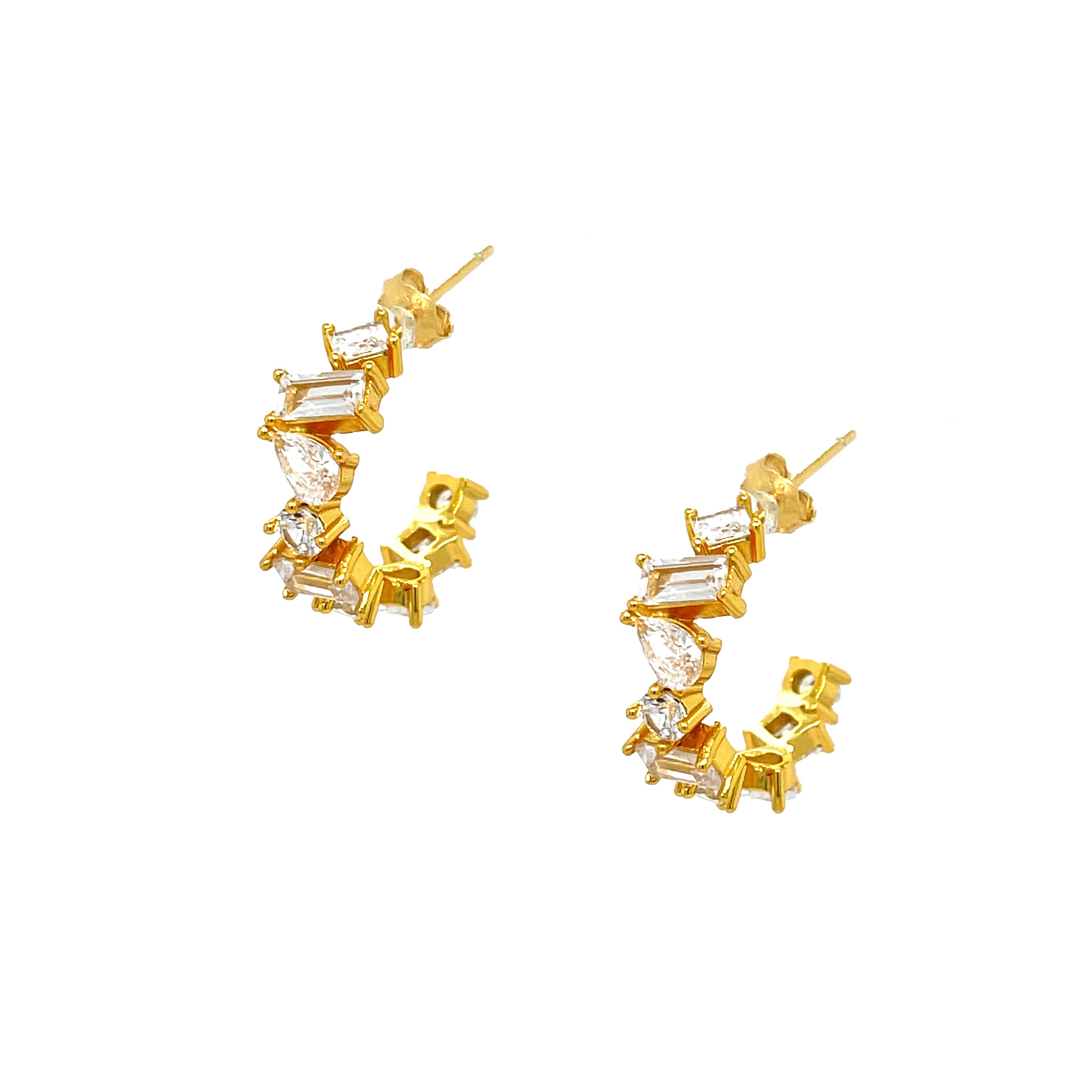 Multi Shape CZ Hoop Pierced Earrings  Yellow Gold Plated Over Silver 0.66" Long X 0.53" Wide 0.23" Width    While supplies last. All Deals Of The Day sales are FINAL SALE.