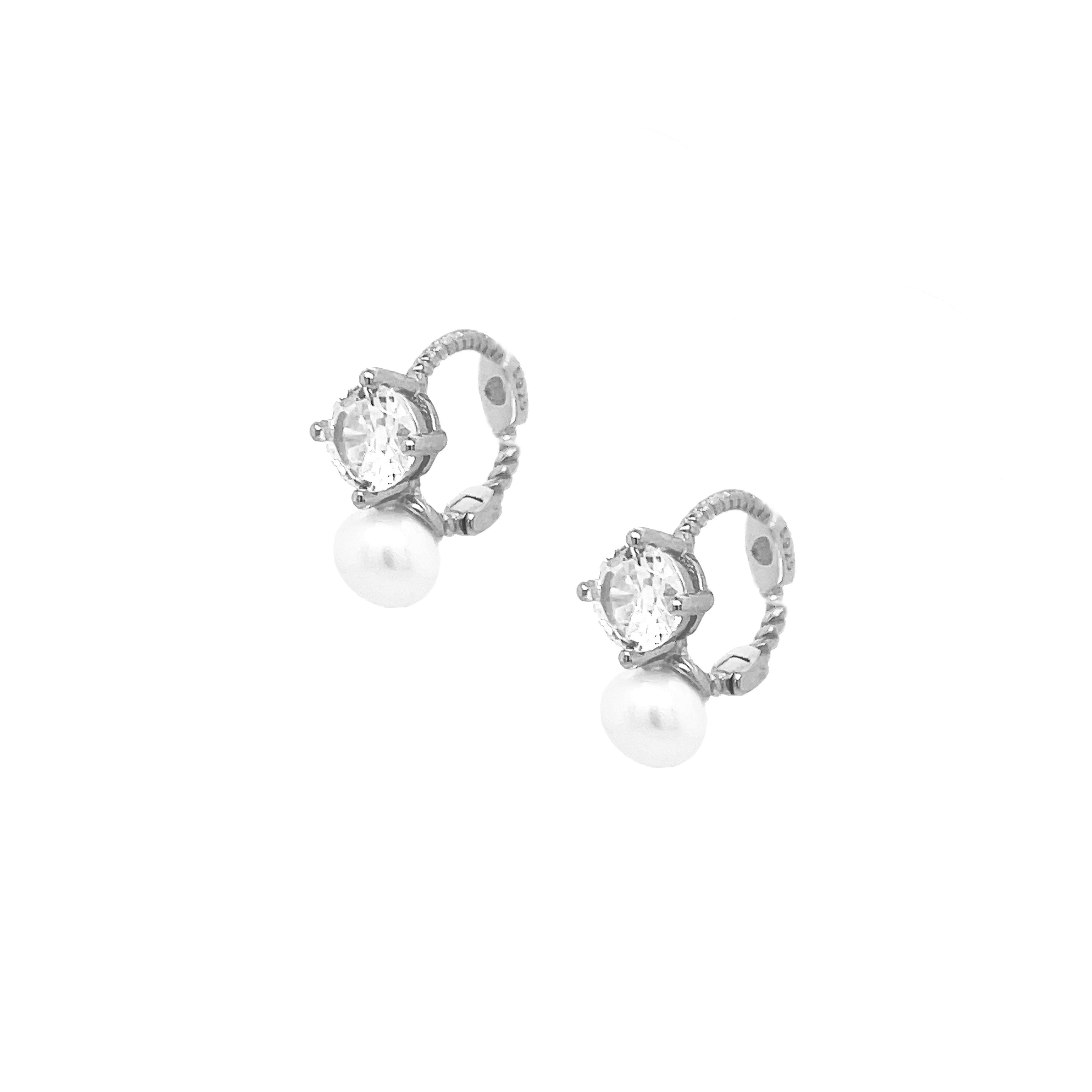 White Gold Pearl Earrings View 1