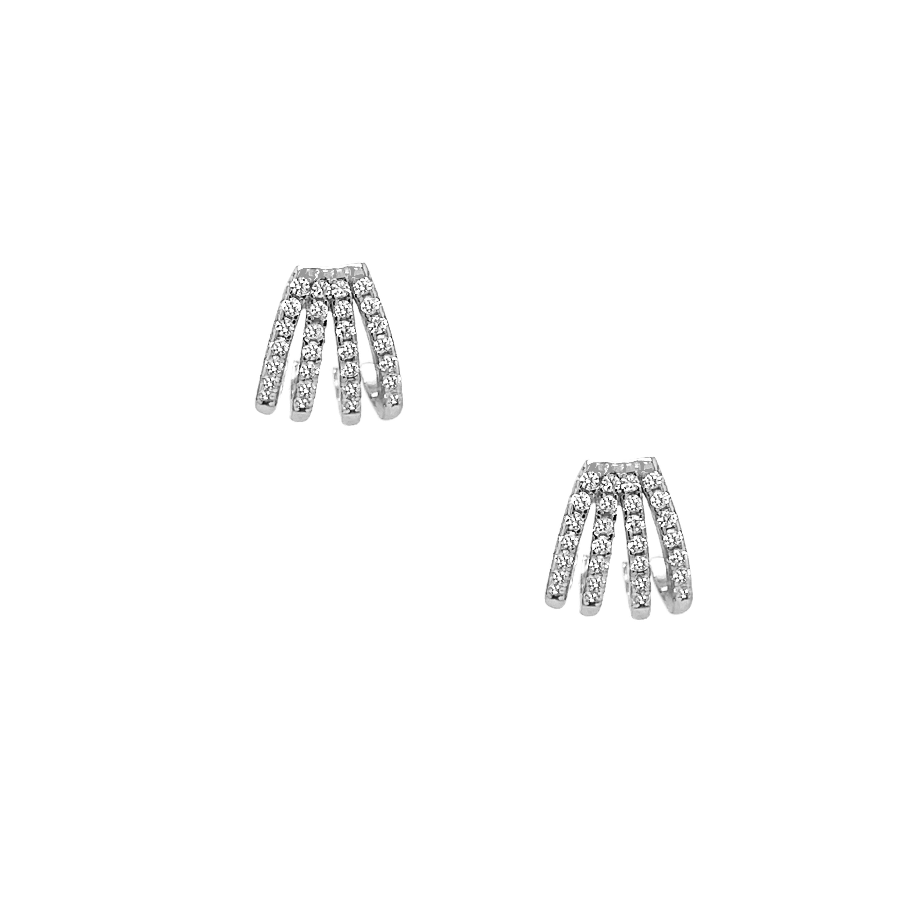 White Gold 4 Layer Huggie Earrings View 1