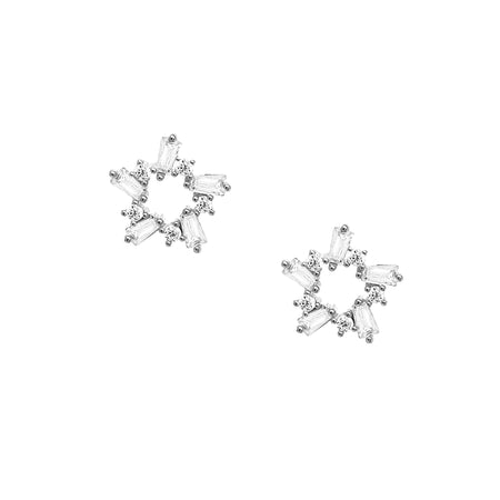 SALE White Gold Crystal Star Earrings