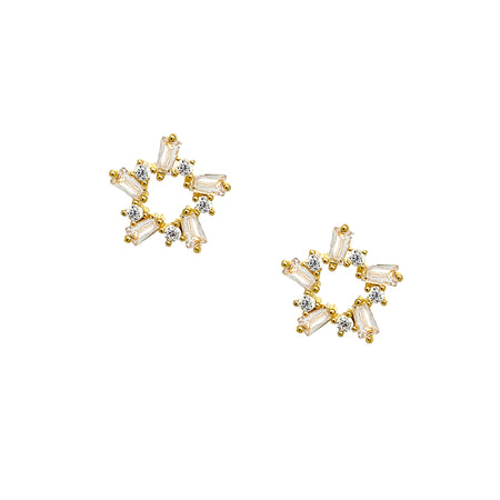 Multi Shape CZ Star Stud Pierced Earrings  Yellow Gold Plated Over Silver 0.42" Wide    While supplies last. All Deals Of The Day sales are FINAL SALE.