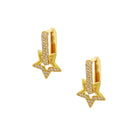 Pave CZ Star Huggie Pierced Earrings  Yellow Gold Plated Over Silver Huggie: 0.52" Long X 0.38" Wide Length With Star: 0.75" Detachable Star: 0.45" Wide Versatile Styling: wear with star or as huggies  While supplies last. All Deals Of The Day sales are FINAL SALE.