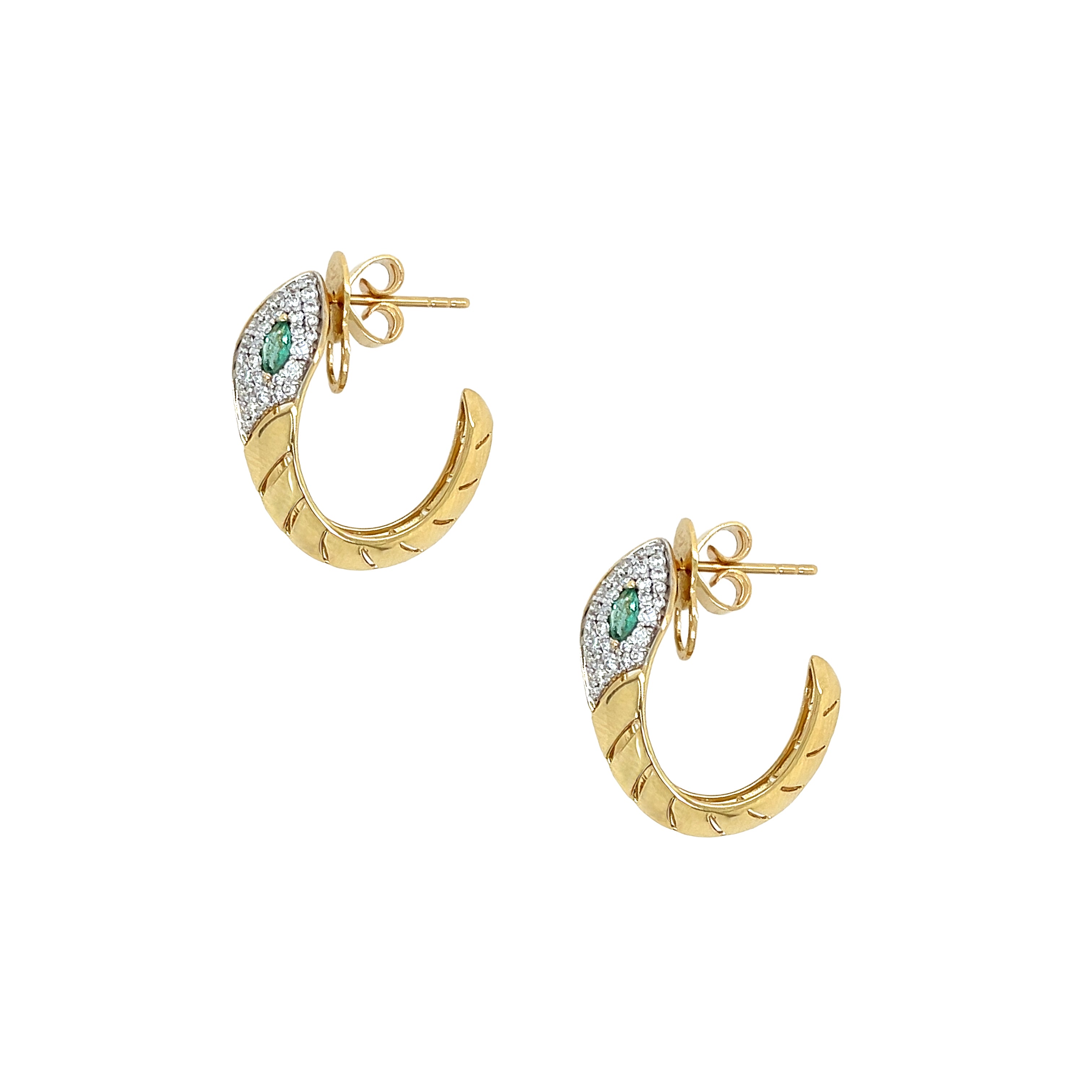 Emerald & Diamond Snake Hoop Earrings