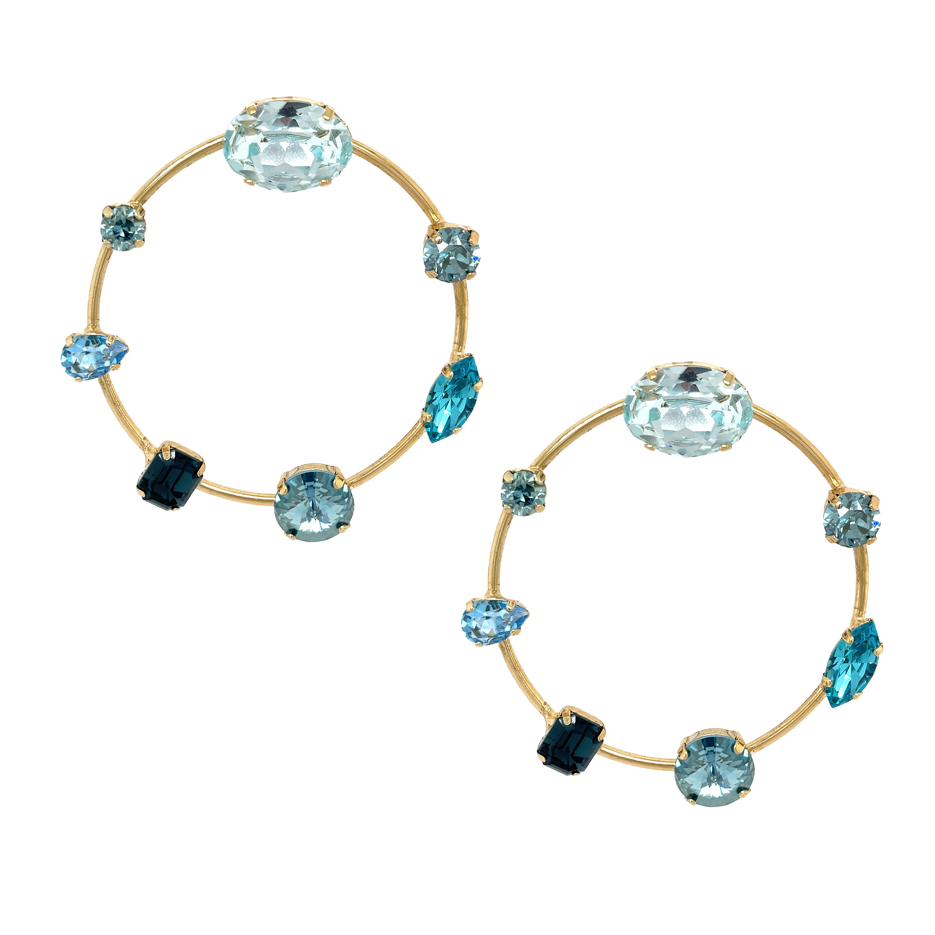 SALE Blue Crystal Hoop Earrings