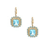 Diamond & Blue Topaz Square Drop Pierced Earrings  14K Yellow Gold 1.10 Diamond Carat Weight 12.5 Topaz Carat Weight