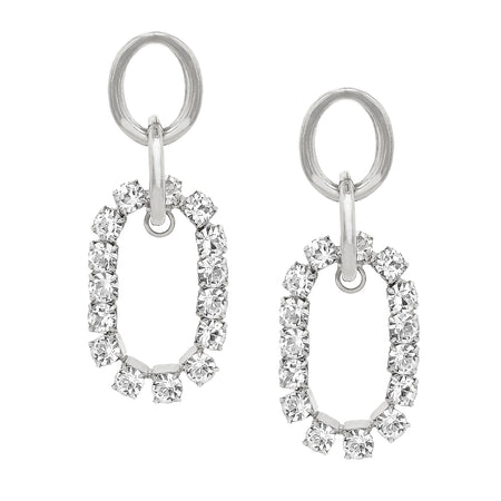 Crystal Oval Drop Pierced Earrings   White Gold Plated 2.90" Length X 1.12" Width