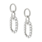 Crystal Oval Drop Pierced Earrings   White Gold Plated 2.90" Length X 1.12" Width