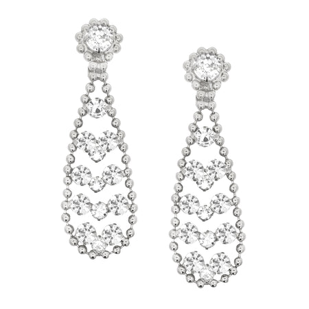 Multi Crystal Tear Drop Clip On Earrings  White Gold Plated Cubic Zirconia 4.20" Length X 1.25" Width