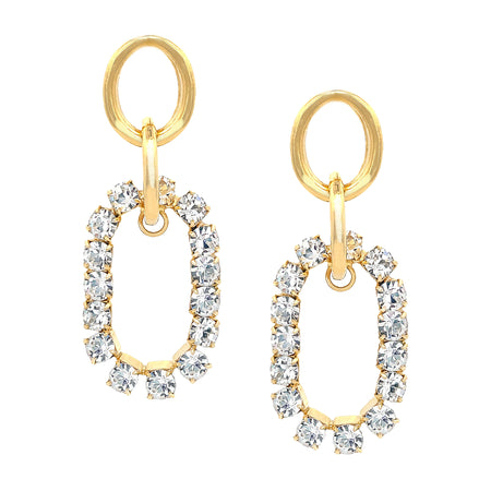 Crystal Oval Drop Pierced Earrings   Yellow Gold Plated Cubic Zirconia 2.90" Length X 1.12" Width