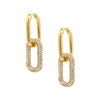 Crystal Link Drop Pierced Earrings  Yellow Gold Plated 1.5" Long X .048" Wide Versatile Styling: wear as double link earrings or as huggies.
