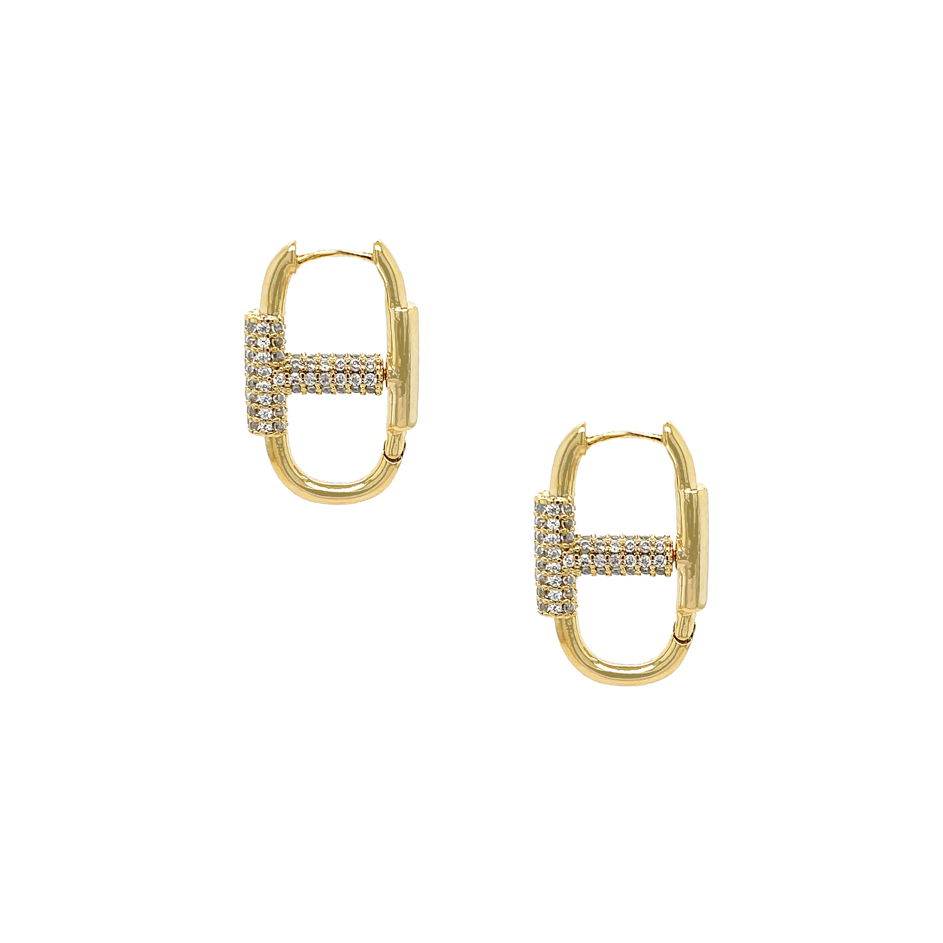 Pave CZ Mariner Link Pierced Earrings  Yellow Gold Plated  0.82" Long X 0.53" Wide    While supplies last. All Deals Of The Day sales are FINAL SALE.