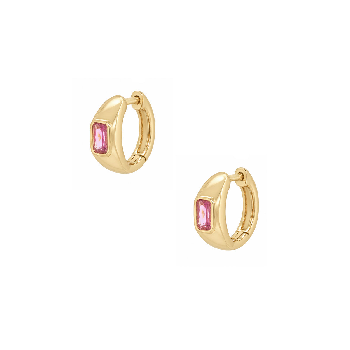 Pink Crystal Huggie Pierced Earrings

Yellow Gold Plated
Cubic Zirconia
0.5" Diameter