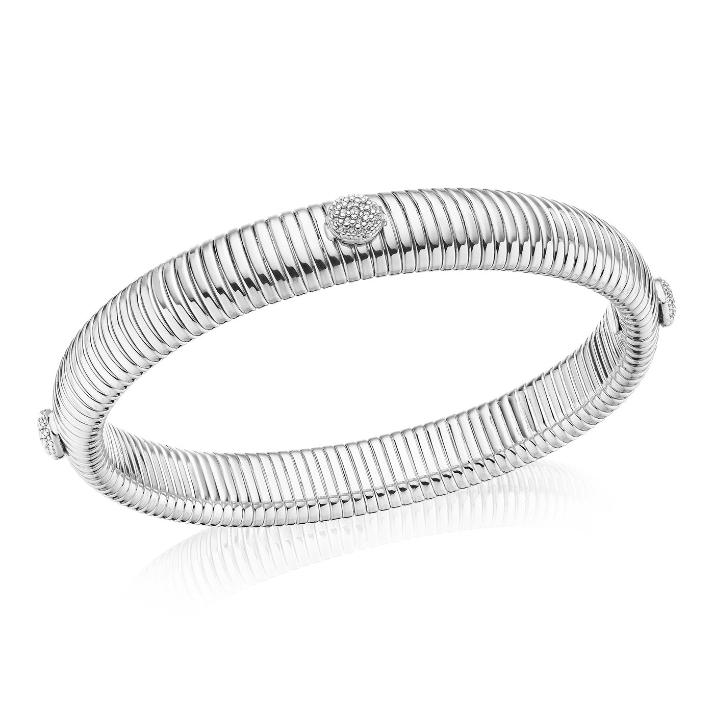 &nbsp;4 station pave disc flexible bracelet  White Gold Plated