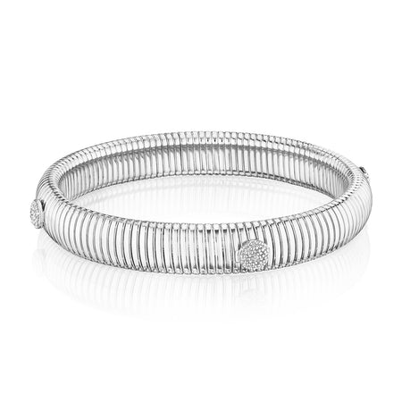 &nbsp;4 station pave disc flexible bracelet  White Gold Plated