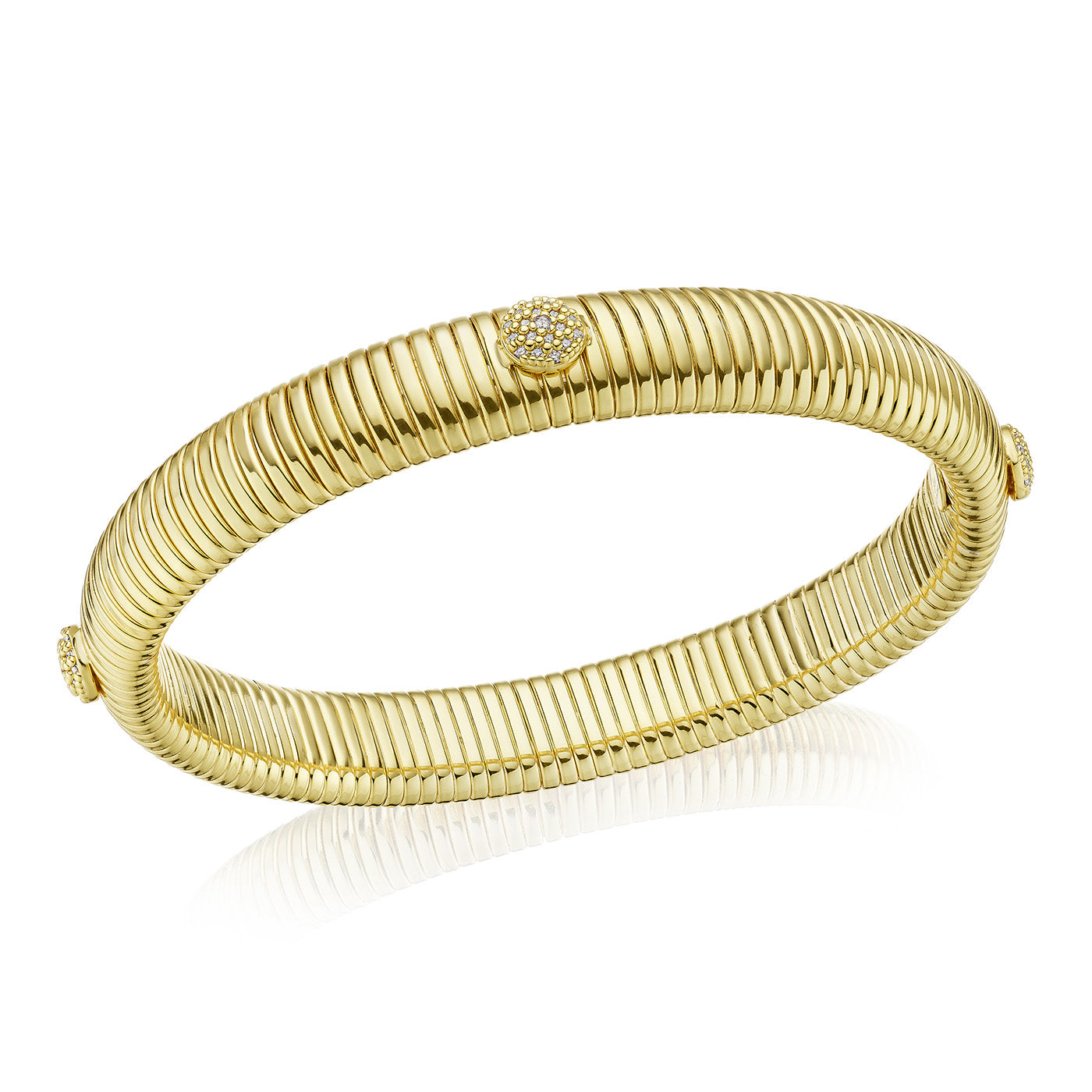 &nbsp;4 station pave disc flexible bracelet  Yellow Gold Plated