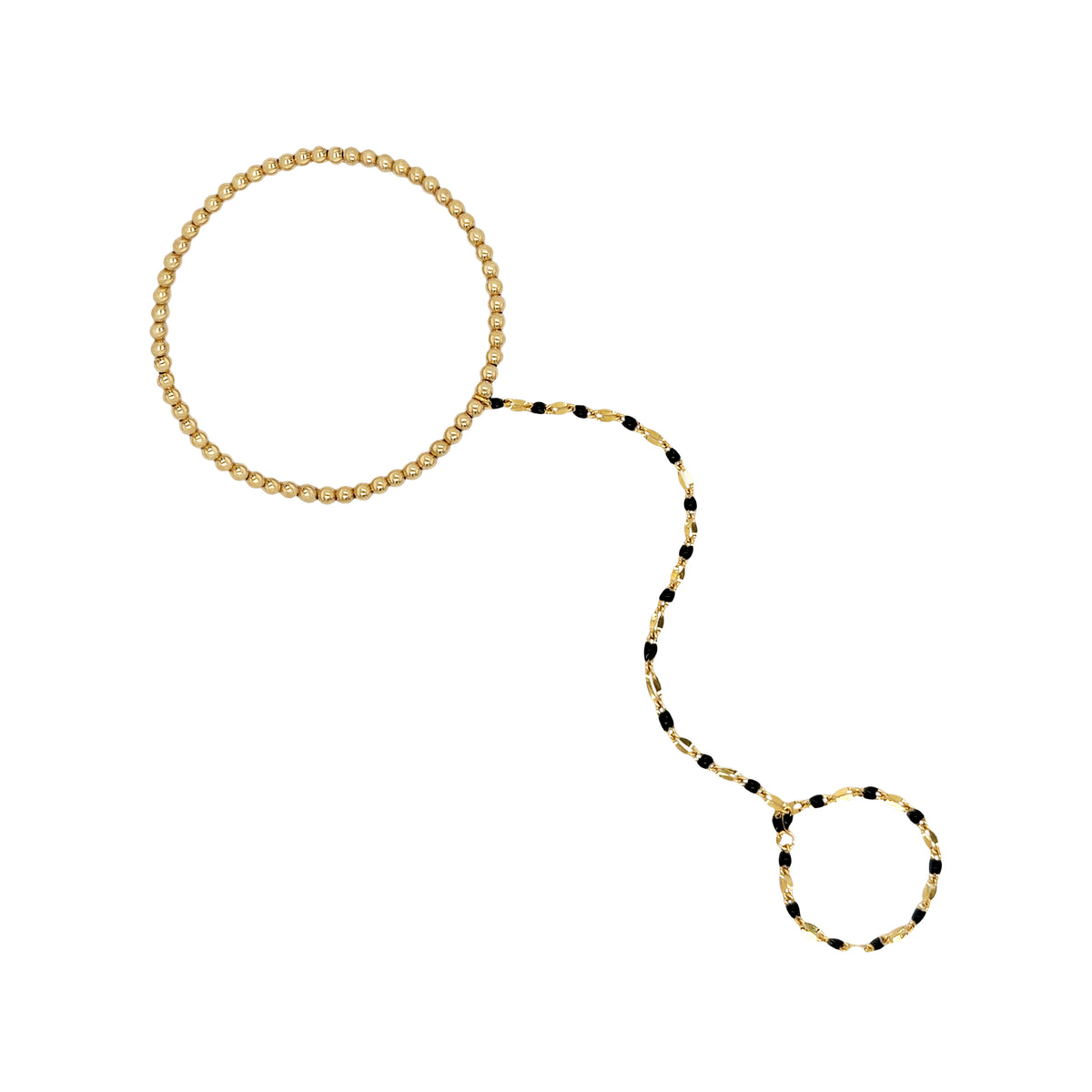 Black Enamel Ball Stretch Hand Chain Bracelet

Yellow Gold Plated
Black Enamel
3.25" Chain Drop