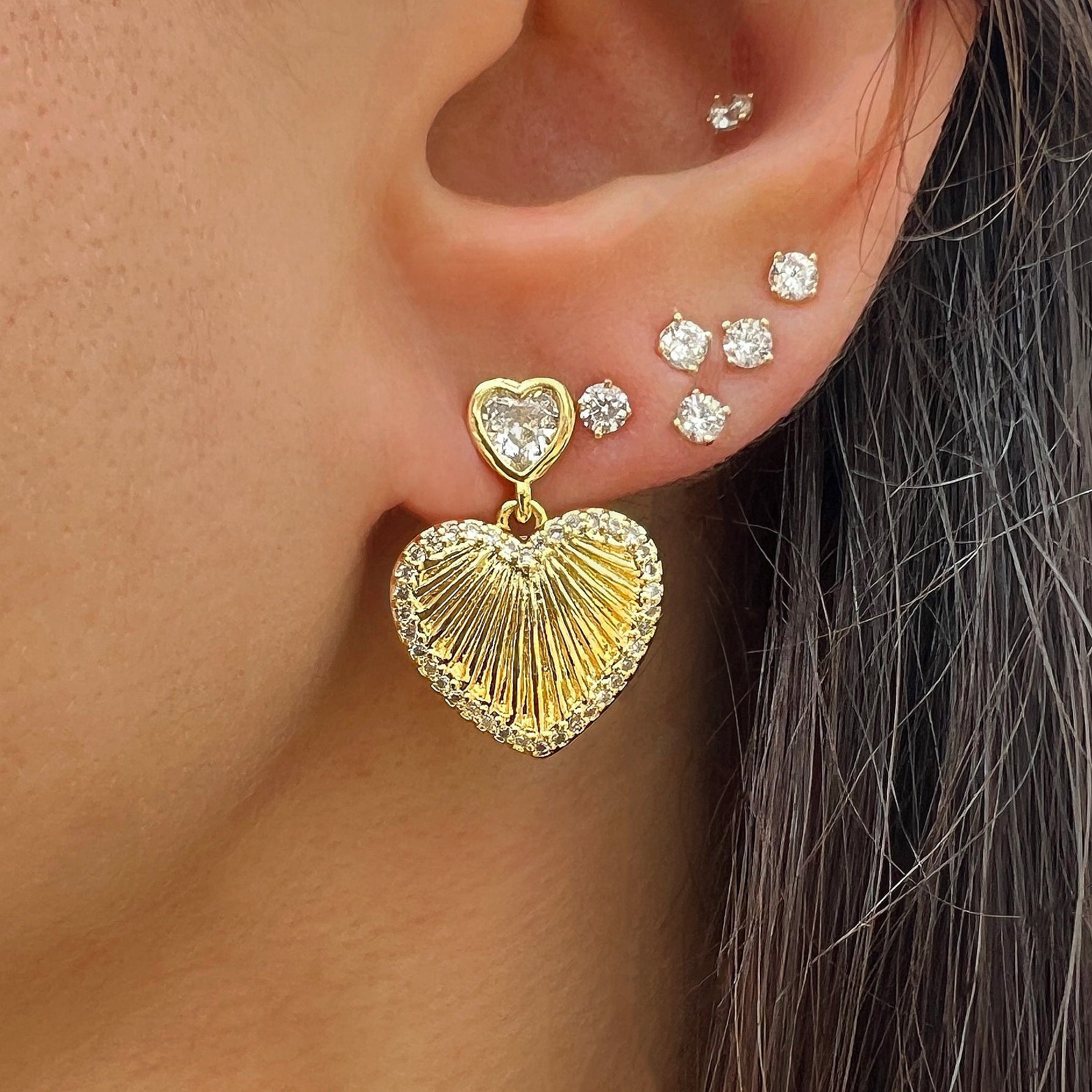 SALE Heart Drop Stud Earrings