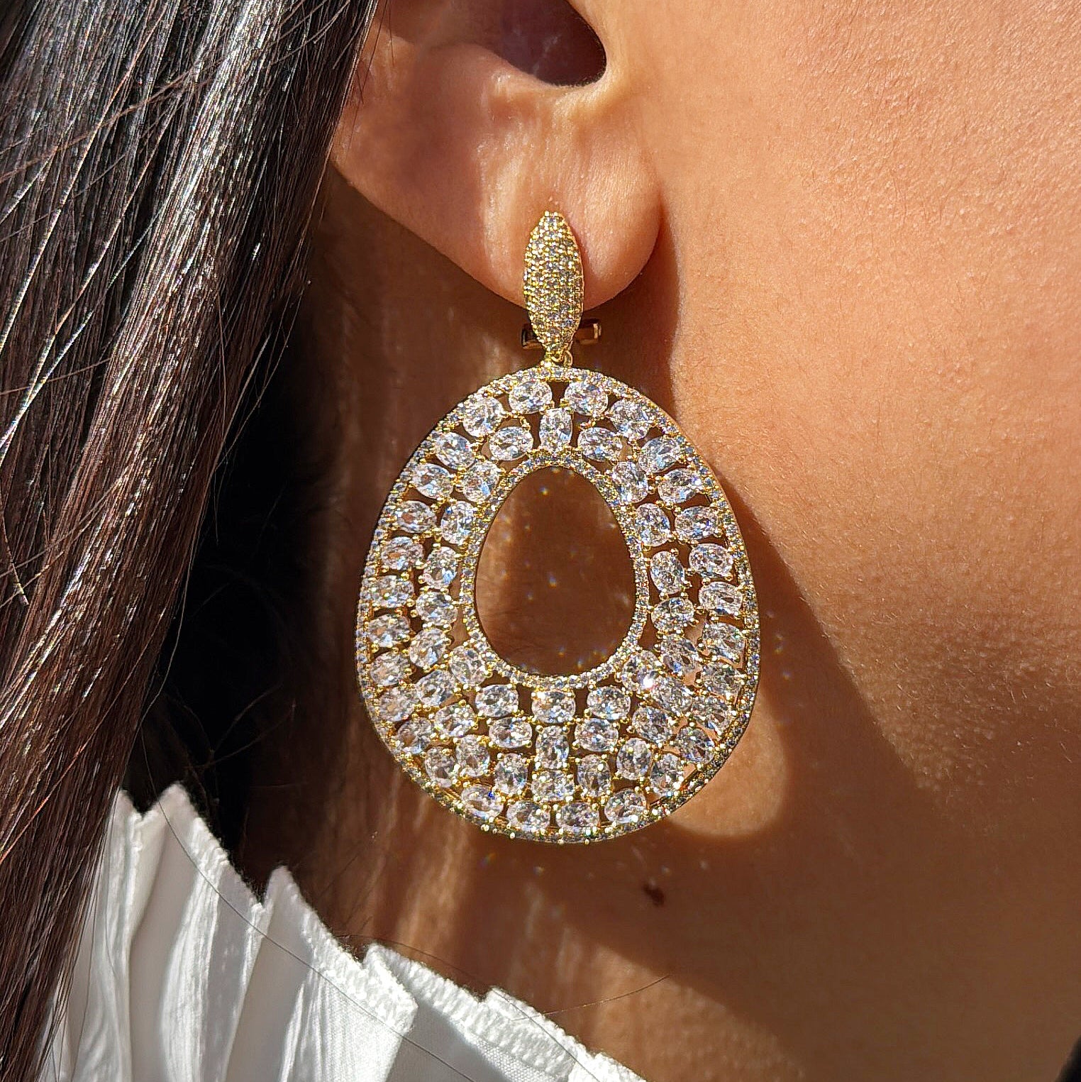 Oval Halo Drop Earrings