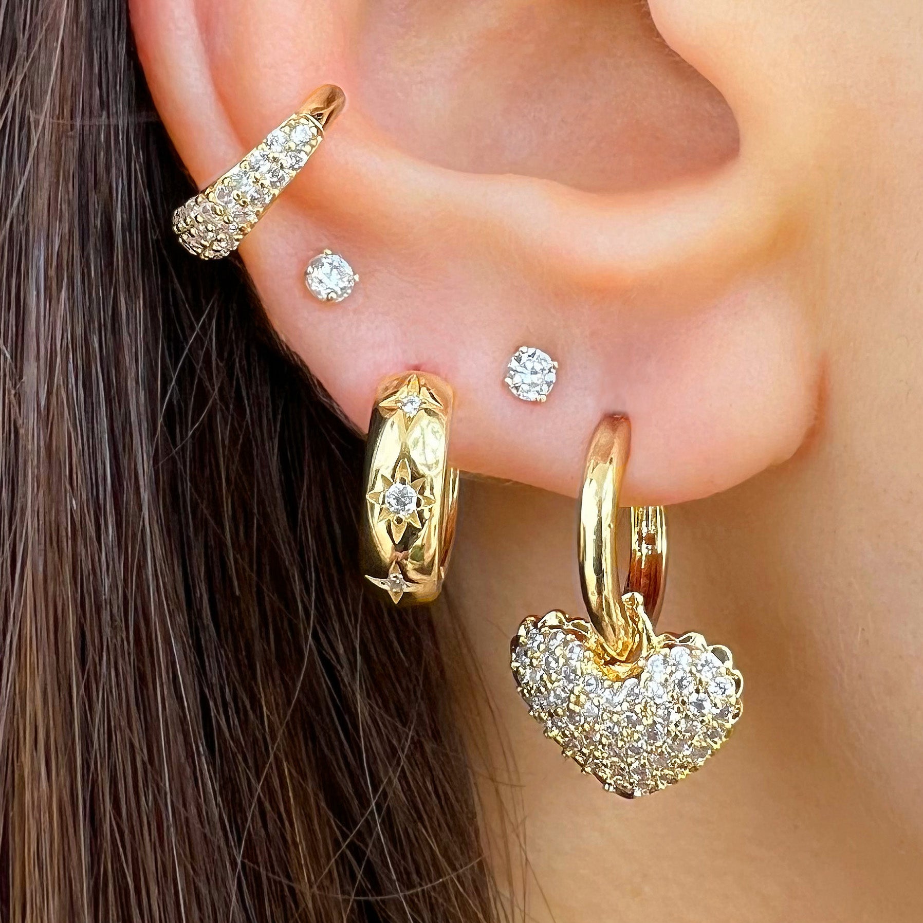 Pave CZ Heart Huggie Pierced Earrings  Yellow Gold Plated Over Silver 0.25" Wide    While supplies last. All Deals Of The Day sales are FINAL SALE.