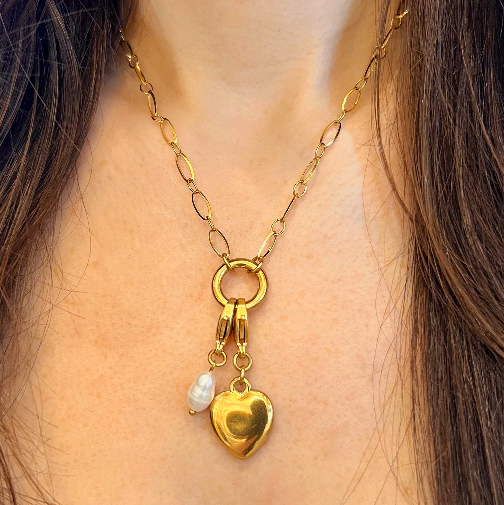 Heart &amp; Freshwater Pearl Charm Chain Necklace

Yellow Gold Plated
Heart Charm: 0.63" Wide
Pearl Charm: 0.42" Long X 0.24" Wide
17-18.5" Chain Length

While supplies last. All Deals Of The Day sales are FINAL SALE.