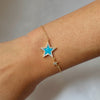 Faux Turquoise & CZ Star Chain Bracelet  Yellow Gold Plated Over Silver Turquoise Star: 0.56" Long X 0.75" Wide CZ Star: 0.20" Long X 0.38" Wide 7-8" Adjustable Length