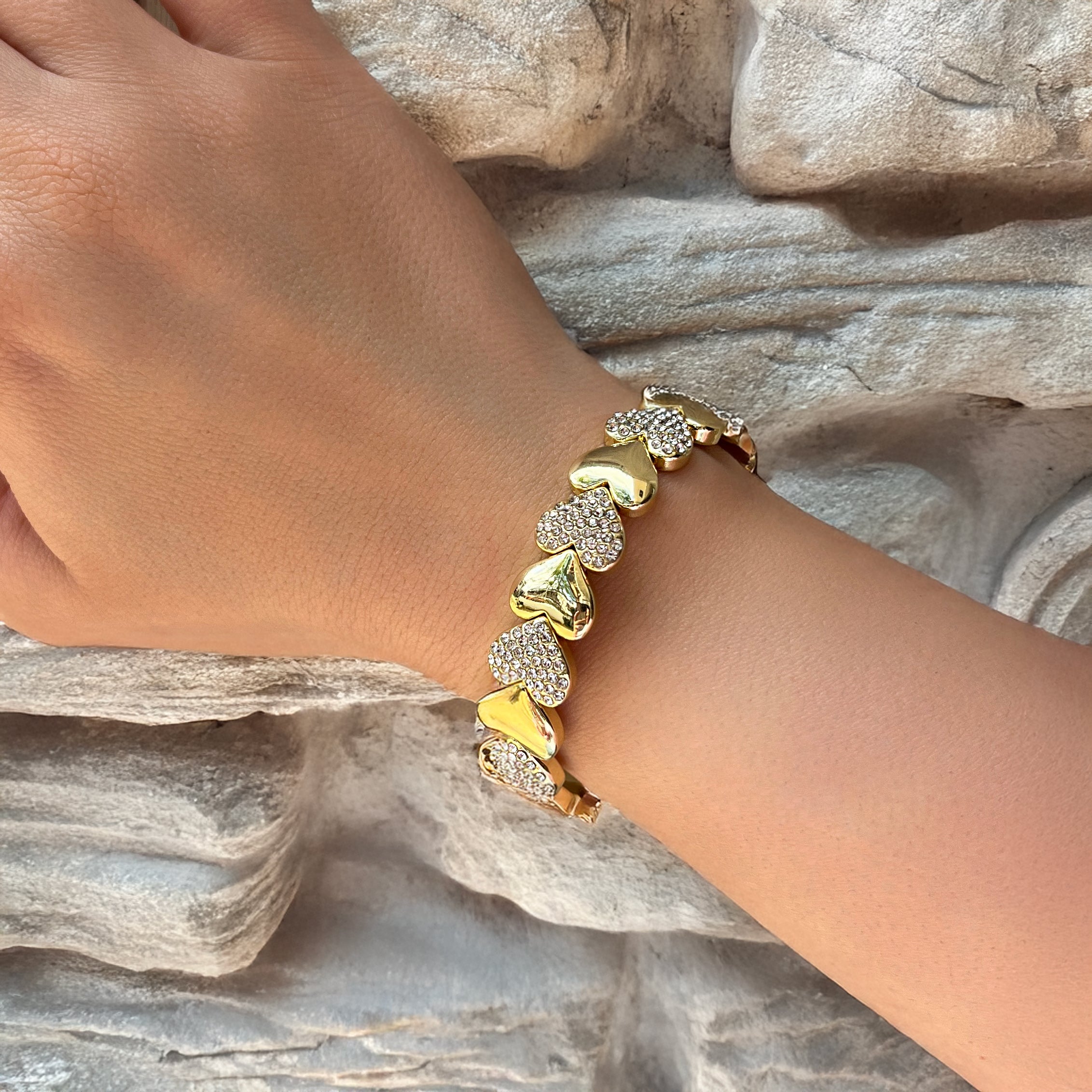 Crystal Pave Heart Stretch Bracelet
