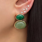 Green Double Oval Stud Earrings

Yellow Gold Plated
1.20" Long X 0.91" Wide