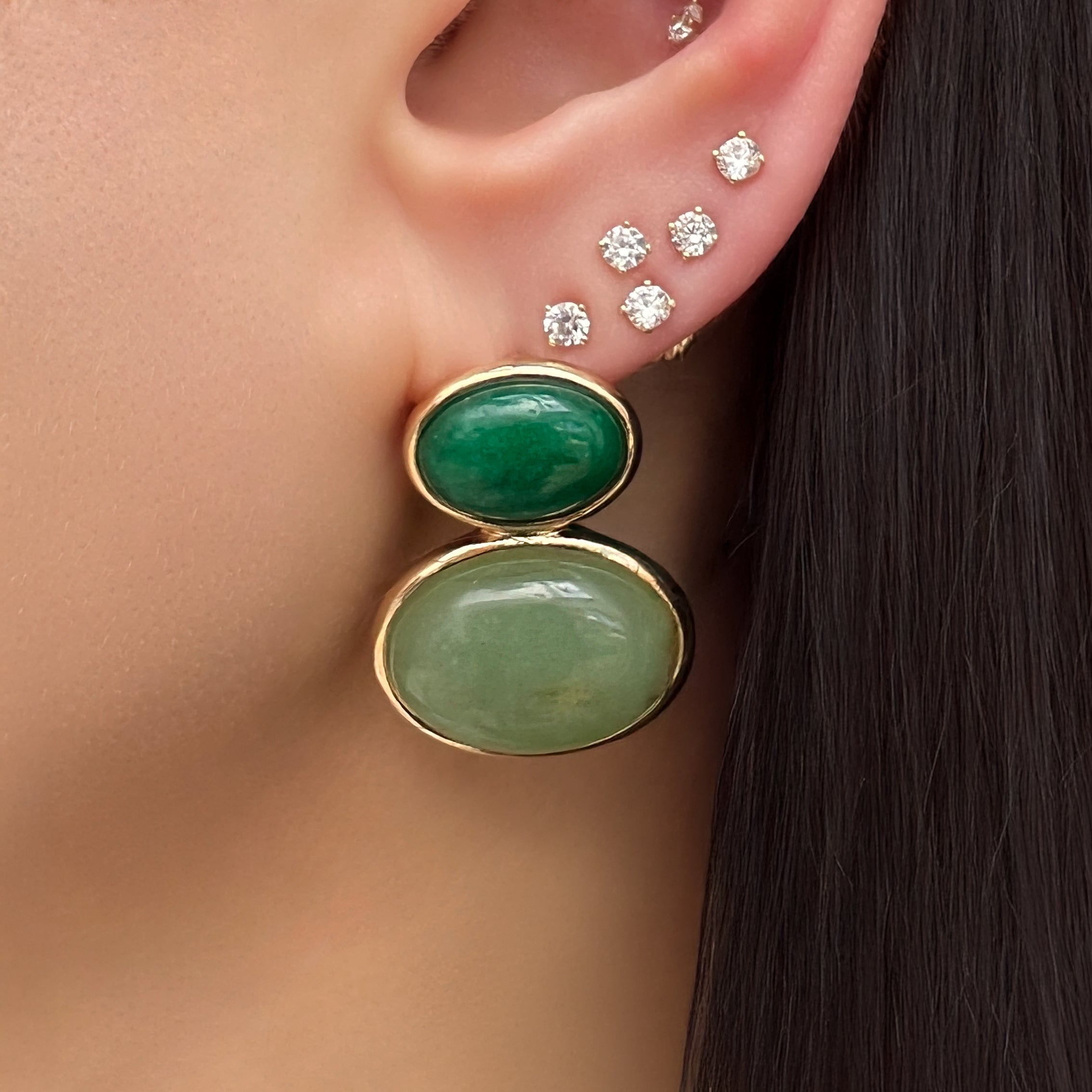 Green Double Oval Earrings View 2