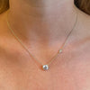 Double Handset Bezeled Solitaire Necklace  14K White Gold Plated Chain: 16-18" Length Two handset bezel high-intensity CZs
