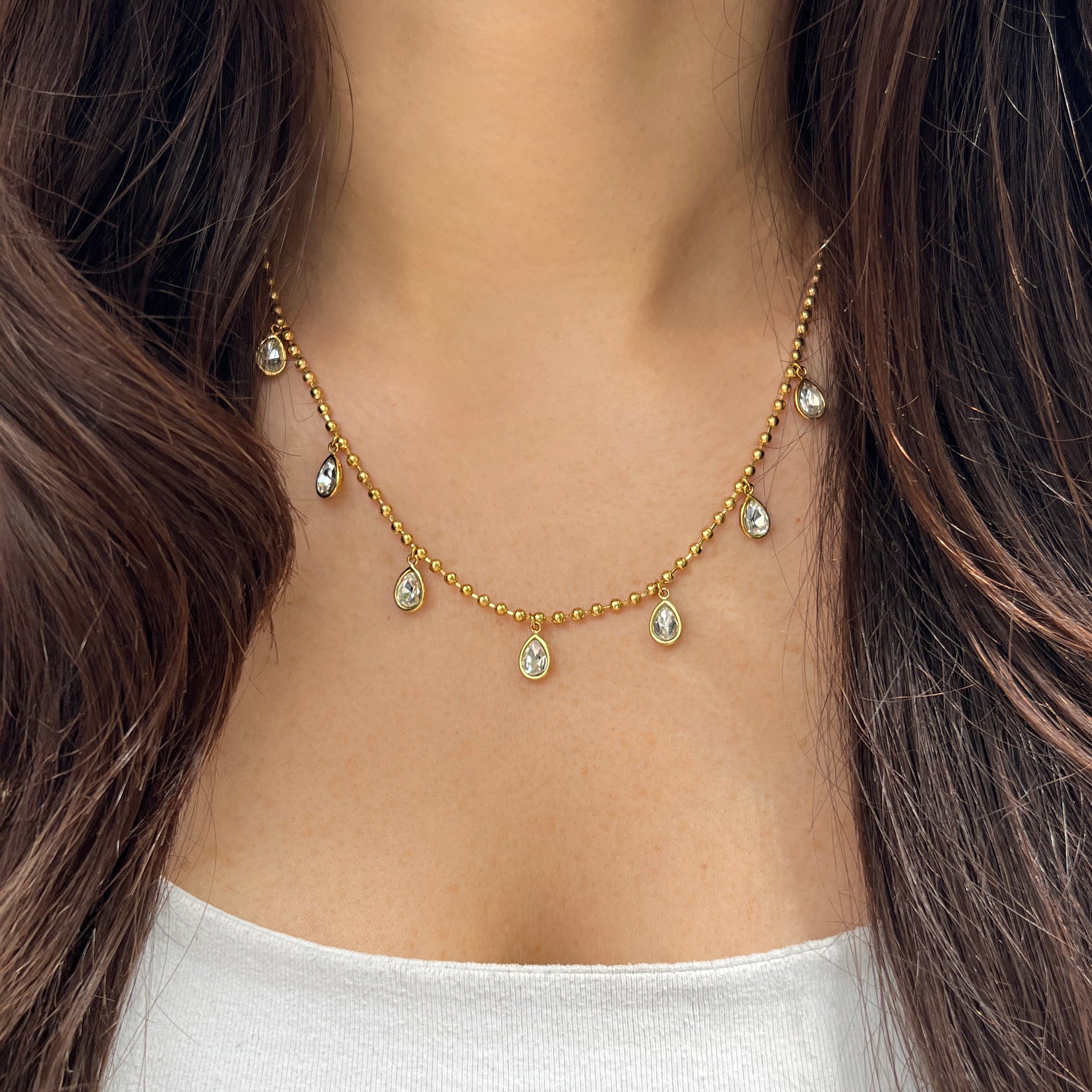 Multi Crystal Tear Drop Necklace