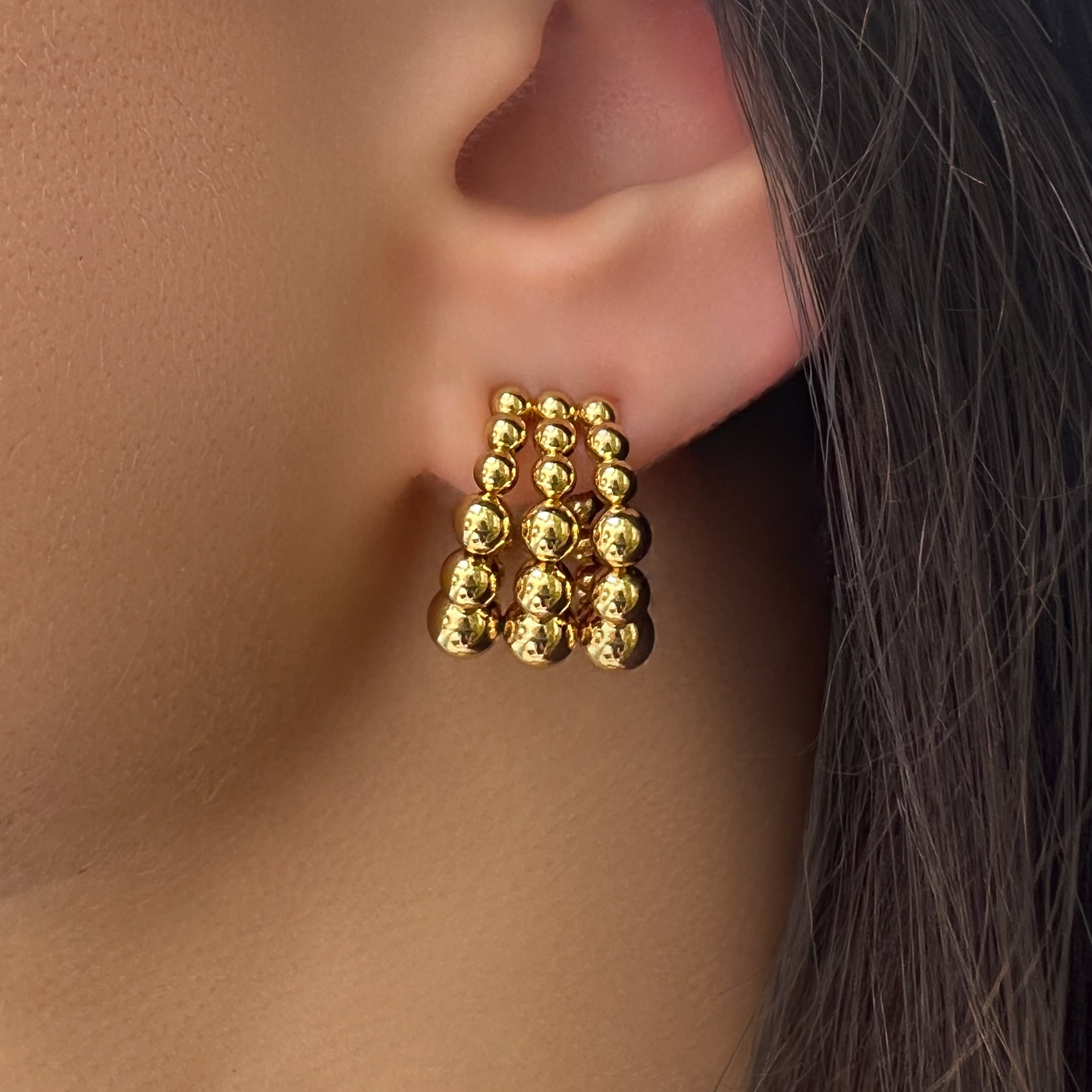 Triple Ball Hoop Shape Earrings View 2