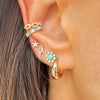 Turquoise & Pave Diamond Flower Stud Pierced Earrings  14K Yellow Gold 0.11 Carat Diamond 0.38 Carat Turquoise 0.50" Diameter