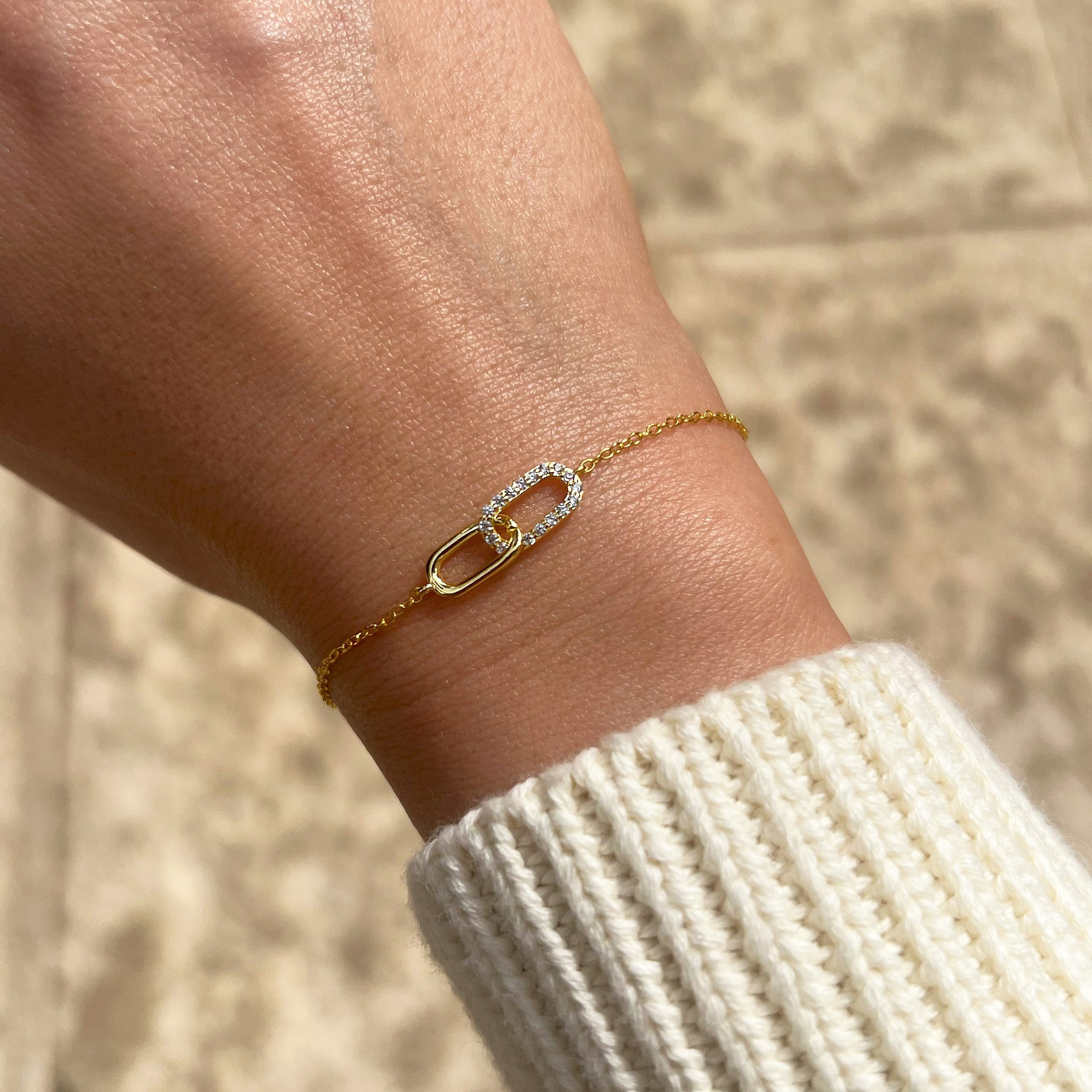 <p>Pave CZ Link Bracelet</p> <ul> <li>Yellow Gold Plated Over Silver</li> <li>Center Links: 0.52" Wide</li> <li>6.5-7.5" Adjustable Length</li> </ul> <p><span style="color: #ff2a00;">While supplies last. All Deals Of The Day sales are FINAL SALE.</span></p>