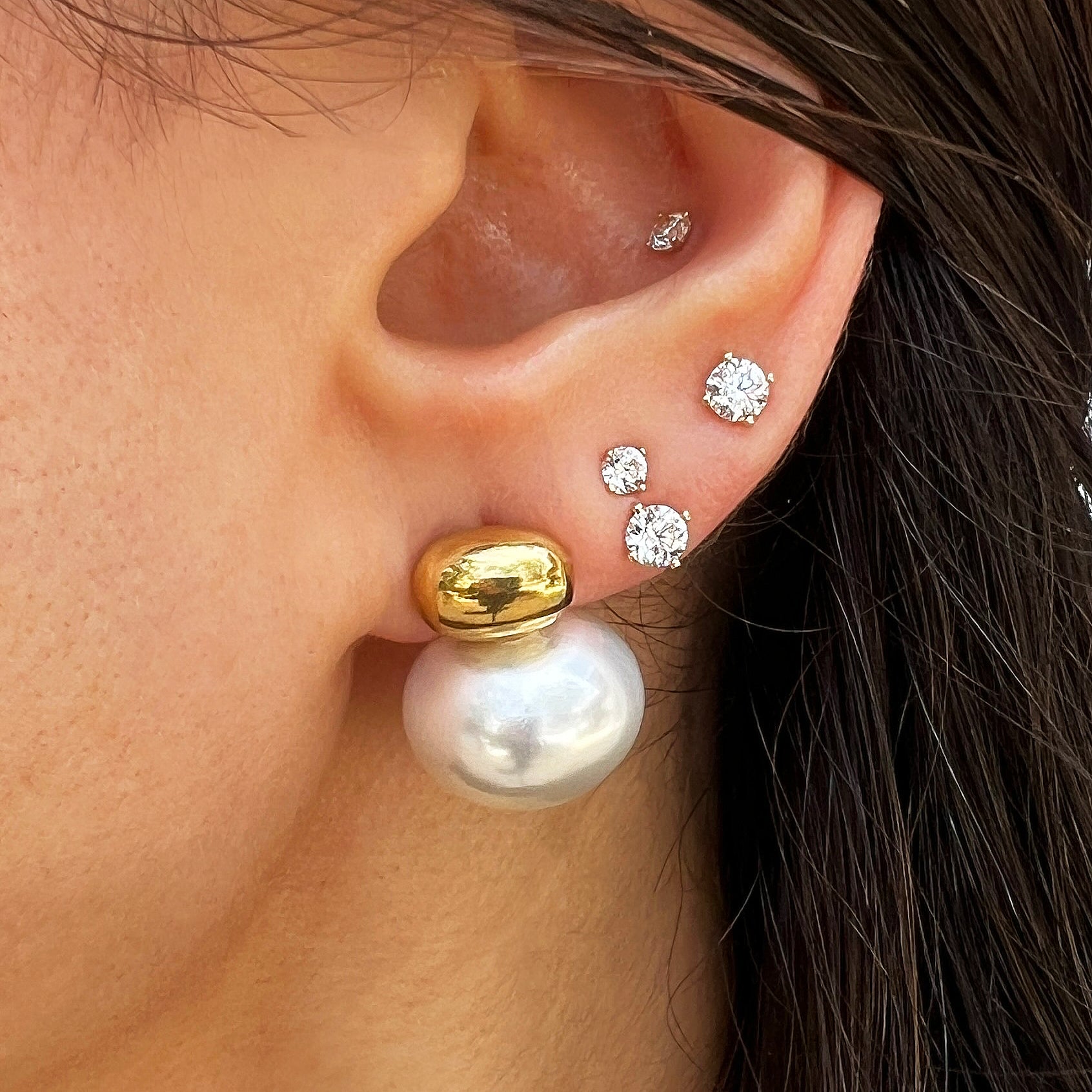 Pearl Drop Stud Earrings View 2