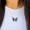 CZ Blue Butterfly Necklace DOTD  Yellow Gold Plated 1" Wide X 0.75" Long 16.5-18" Adjustable Length While supplies last. All Deals Of The Day sales are FINAL SALE.